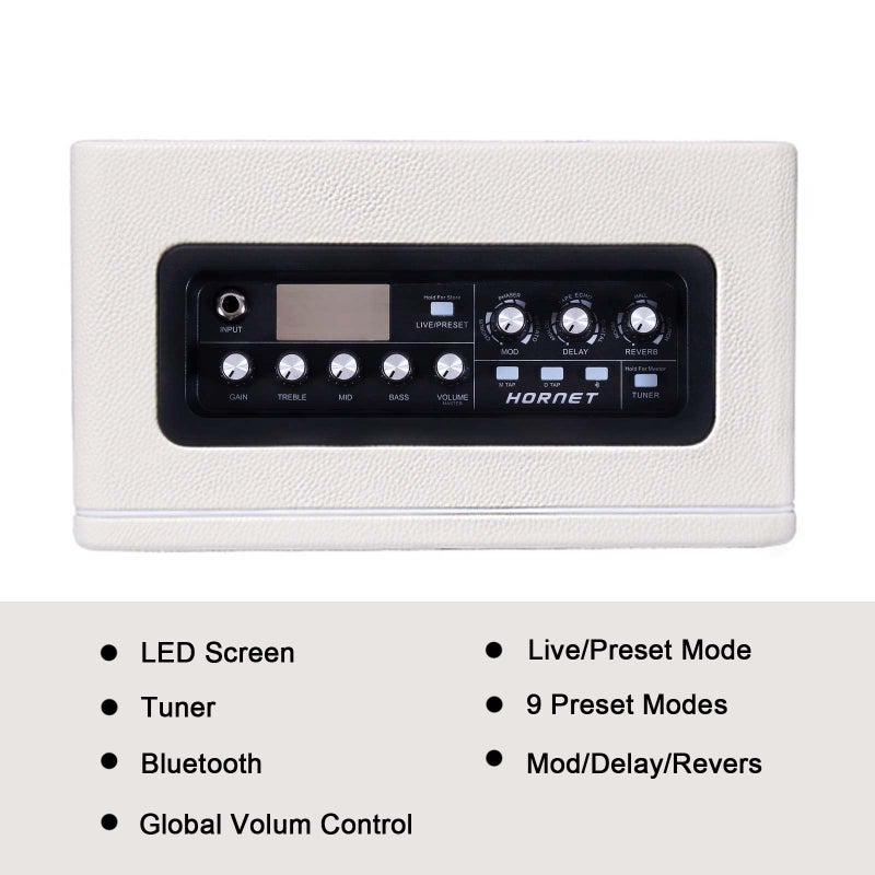 MOOER Guitar Amplifier Combo 15W, Practice Amp with 9 Digital Amp Models, 6.5" Speaker, Bluetooth, Headphone Output, for Electric/Acoustic Guitar and Bass-Hornet White - Image 3
